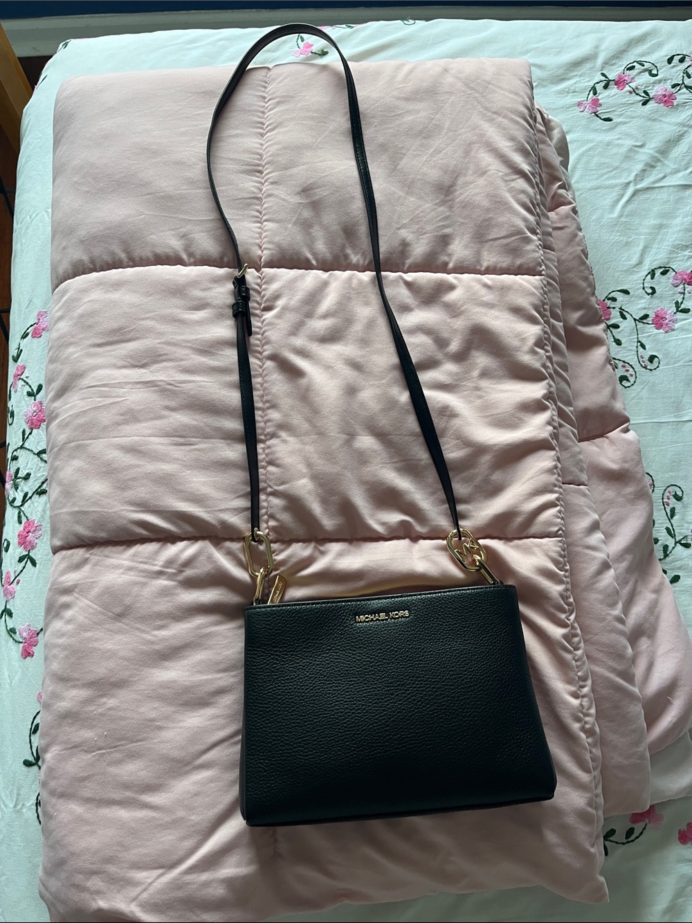 Michael Kors Black Pebbled Leather Crossbody with Gold Hardware